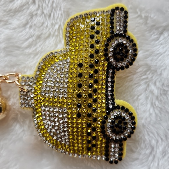 Yellow Taxi Rhinestone Car Keychain Bag Charm - Picture 2 of 4